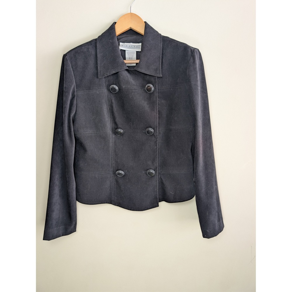 VtgJessica Howard Cropped Black‎ Blazer Double Breasted Minimalist Size 8 USA